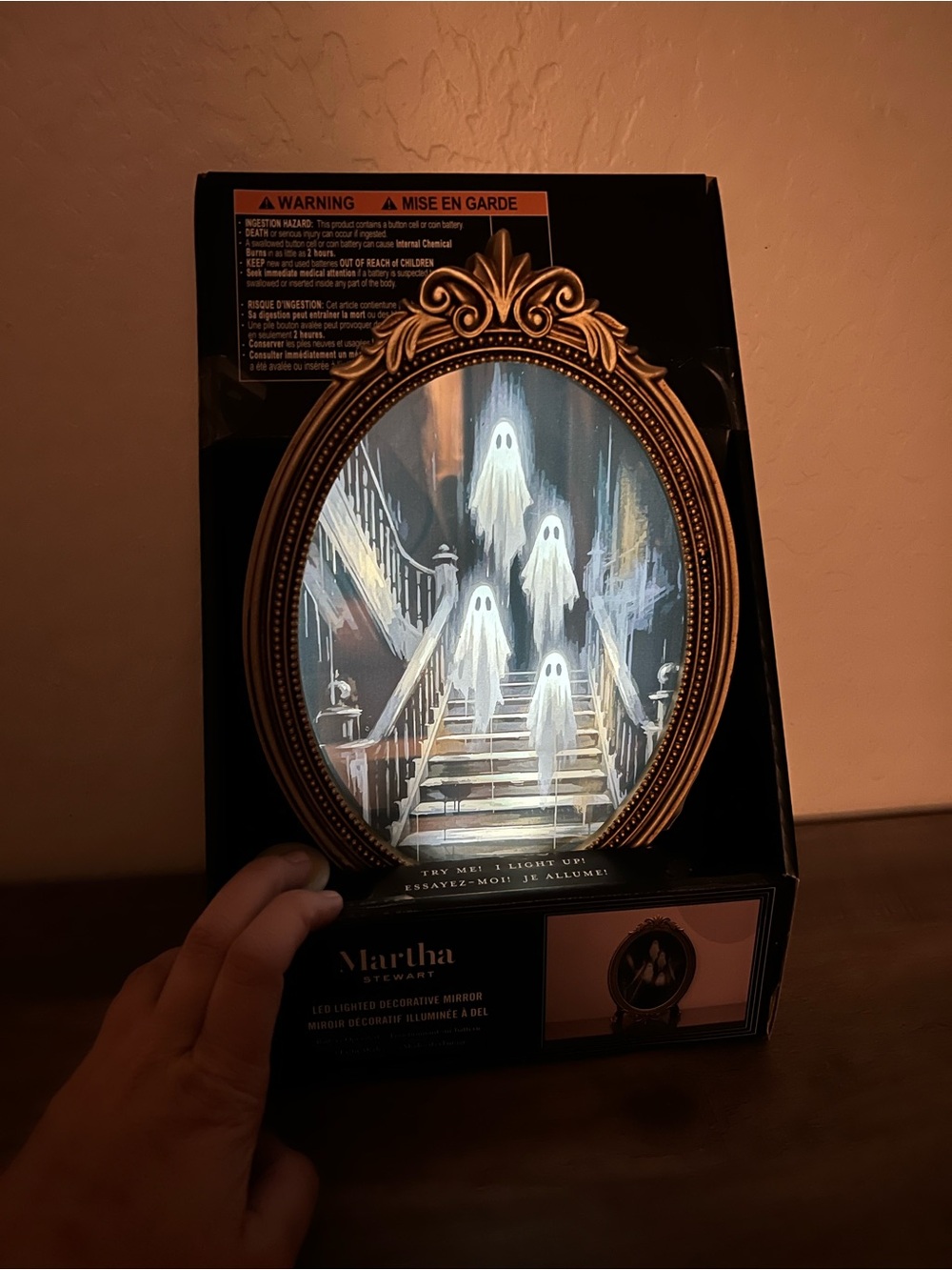 Martha Stewart Black and Gold Lighted Halloween Mirror with Ghost Design - Picture 3 of 10